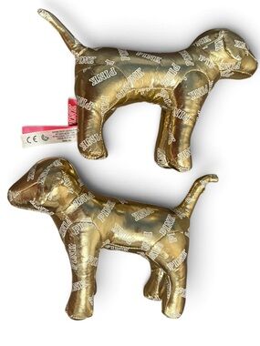 Victoria's Secret PINK Gold Logo Dog Plush Pair